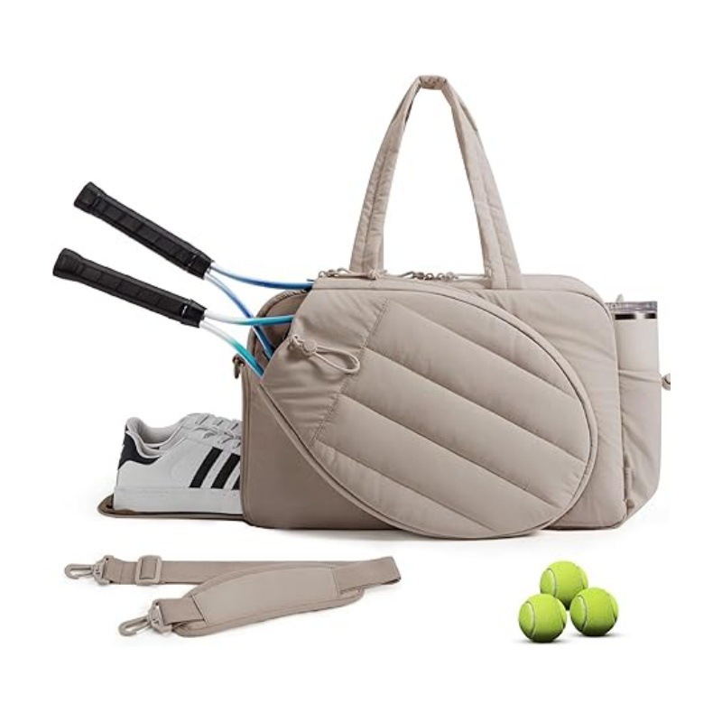 42L Khaki Tennis & Pickleball Expandable Tote Bag wIth Shoe-Zone & Bottle Side Pocket - Waterproof Gym Bag for Racquets & Paddles - Image 1