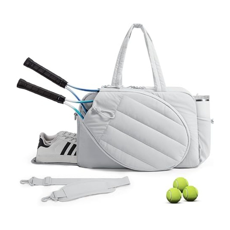 42L Light-Grey Tennis & Pickleball Expandable Tote Bag wIth Shoe-Zone & Bottle Side Pocket - Waterproof Gym Bag for Racquets & Paddles - Image 1