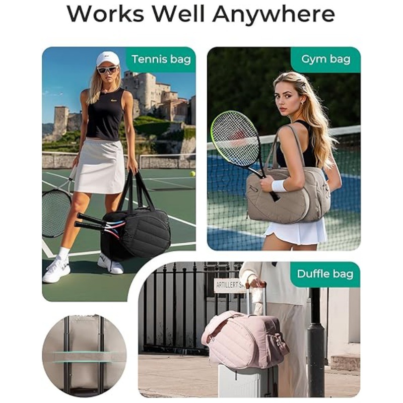 42L Light-Grey Tennis & Pickleball Expandable Tote Bag wIth Shoe-Zone & Bottle Side Pocket - Waterproof Gym Bag for Racquets & Paddles - Image 5