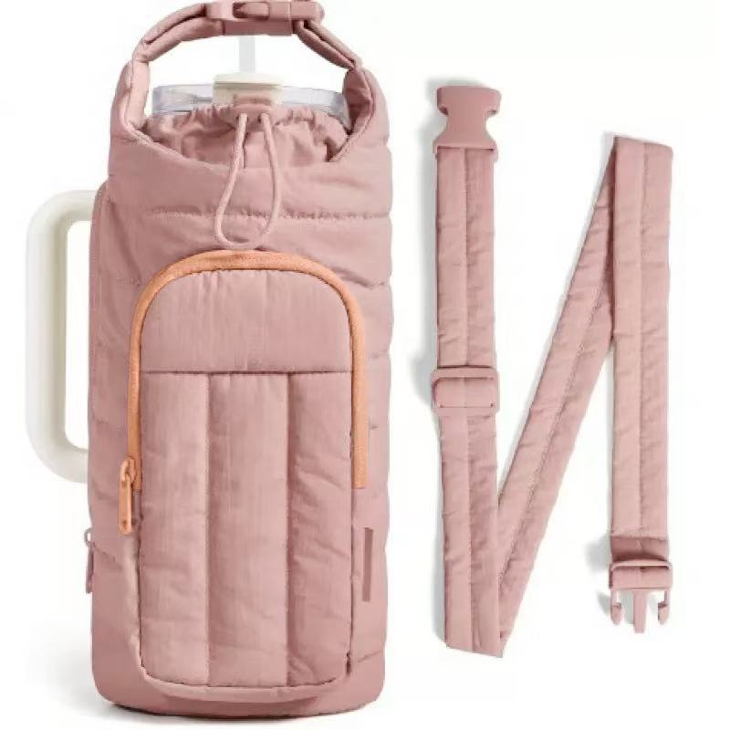 Coral Nylon Quilted Insulated Water Bottle Bag for 18-64oz Flask - Lightweight Sports & Travel Puffer Shockproof Protective Pouch - Image 1