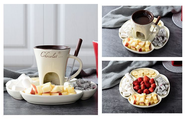 Red European Style Ceramic Chocolate & Cheese Melter Set - 200ml Mini Melting Mug & Fork - Image 5