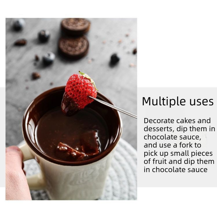 Coffee European Style Ceramic Chocolate & Cheese Melter Set - 200ml Mini Melting Mug & Fork - Image 4