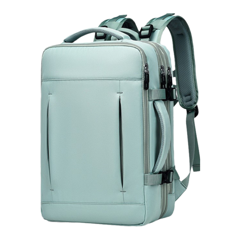 Green Expandable Travel Laptop Backpack with USB Charging Port - Waterproof Nylon Business Bag with 11cm Depth Extension (45x32cm) - Image 1