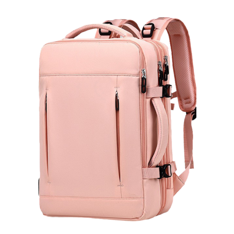 Pink Expandable Travel Laptop Backpack with USB Charging Port - Waterproof Nylon Business Bag with 11cm Depth Extension (45x32cm) - Image 1