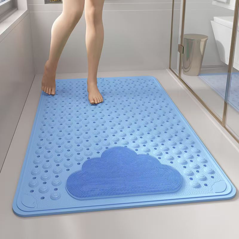 Blue Eco-Friendly Bath Mat with Massage Points - Anti-Slip Suction Cup Safety Bathroom Rug (S Size 68.5X34x2 CM) - Image 1