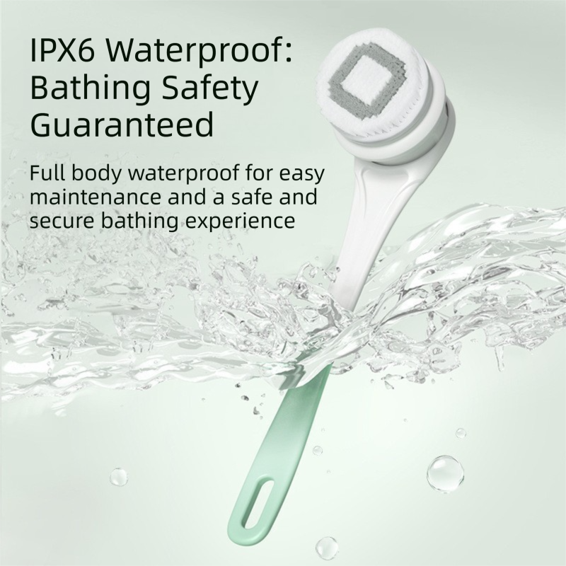 Pink Electric 360°Rotating Shower Brush with Long Handle for Back Scrubbing(43CM) - IPX7 Waterproof & Premium Silicone & PA Bristles - Image 2