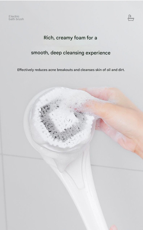 Pink Electric 360°Rotating Shower Brush with Long Handle for Back Scrubbing(43CM) - IPX7 Waterproof & Premium Silicone & PA Bristles - Image 4
