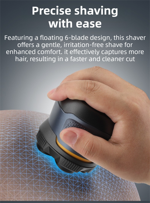 Blue Men's 6D Magnetic Rotary Head Shaver for Wet/Dry Use - Professional Electric Bald Head Shaver & Beard Trimmer (Model 372) - Image 3