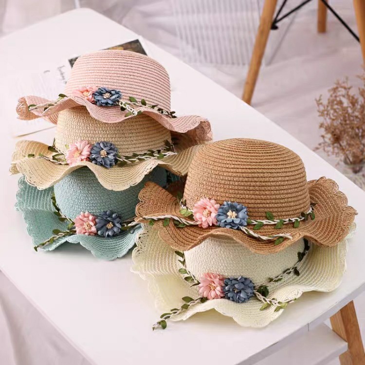 Pink Girls Summer Princess Straw Straw Hat and Matching Purse Set - Breathable Floral Wide Brim Sun Protection Sun Hat - Image 2