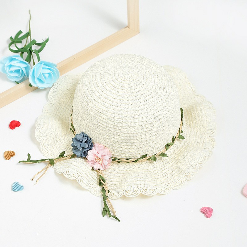 White Girls Summer Princess Straw Straw Hat and Matching Purse Set - Breathable Floral Wide Brim Sun Protection Sun Hat - Image 2