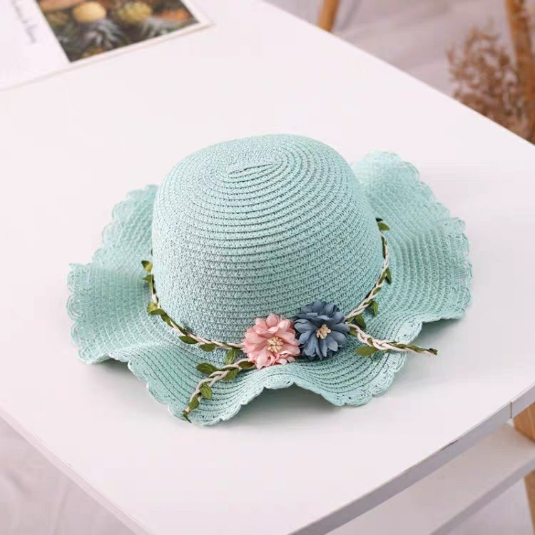 Green Girls Summer Princess Straw Straw Hat and Matching Purse Set - Breathable Floral Wide Brim Sun Protection Sun Hat - Image 2