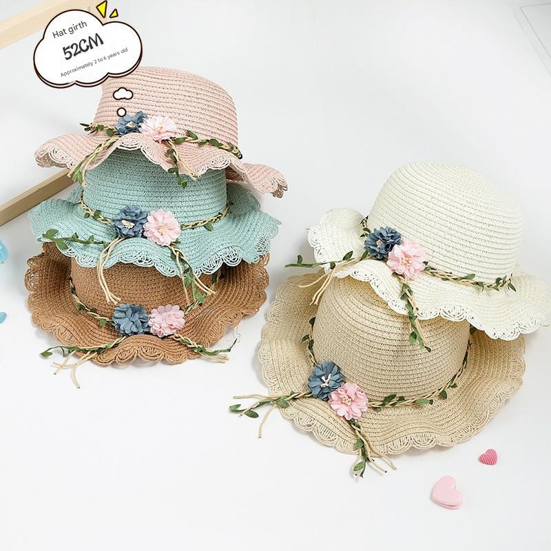Green Girls Summer Princess Straw Straw Hat and Matching Purse Set - Breathable Floral Wide Brim Sun Protection Sun Hat - Image 3