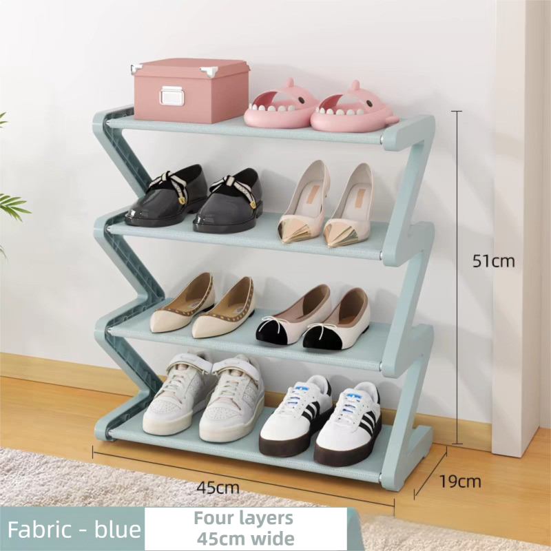 Blue Stable Z-Shaped 4-Tier Shoe Rack(51x45CM) - Waterproof Cloth & Sturdy Steel Pipe, Easy Assembly & Space Saving for Dormitory & Small Apartments - Image 1