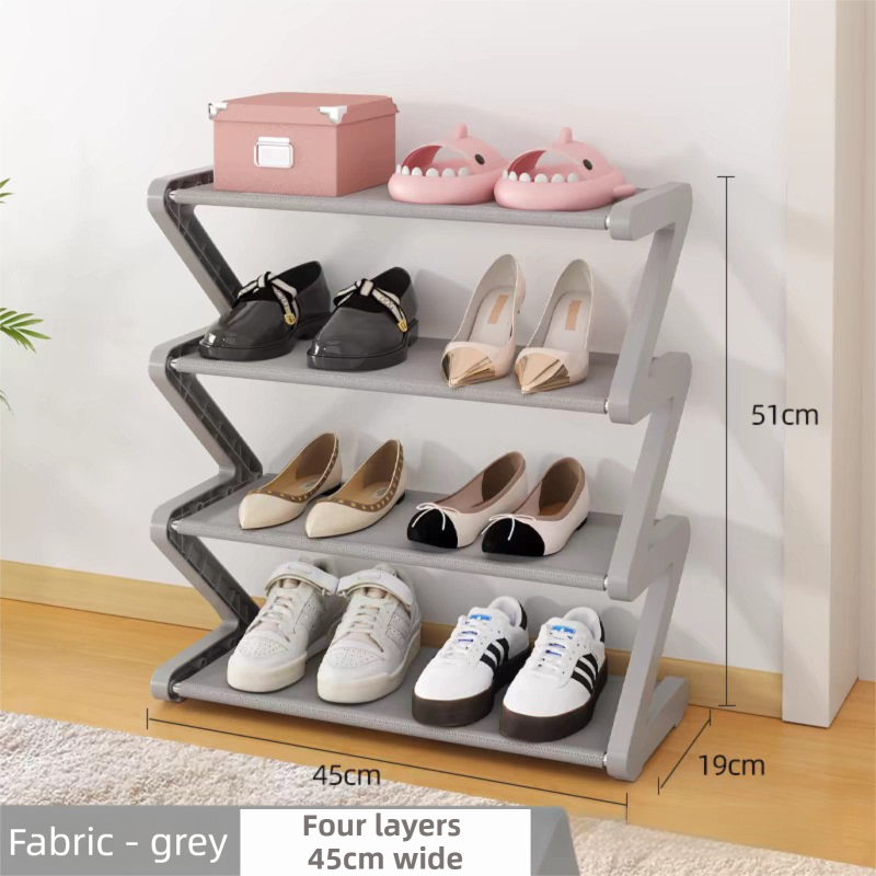 Grey Stable Z-Shaped 4-Tier Shoe Rack(51x45CM) - Waterproof Cloth & Sturdy Steel Pipe, Easy Assembly & Space Saving for Dormitory & Small Apartments - Image 1