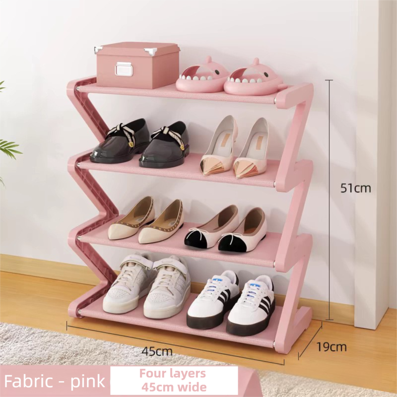 Pink Stable Z-Shaped 4-Tier Shoe Rack(51x45CM) - Waterproof Cloth & Sturdy Steel Pipe, Easy Assembly & Space Saving for Dormitory & Small Apartments - Image 1