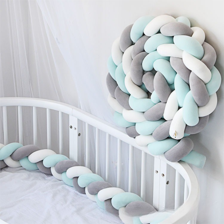 White & Grey & Green 2M Nordic 3-Strand Hand-Braided Knot Long Pillow - Soft Plush Sofa Cushion, Room Decor for Bedroom & Living Room - Image 1