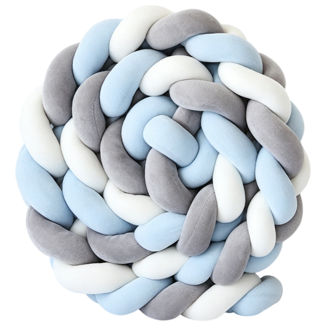 White & Grey & Blue 2M Nordic 3-Strand Hand-Braided Knot Long Pillow - Soft Plush Sofa Cushion, Room Decor for Bedroom & Living Room - Image 1