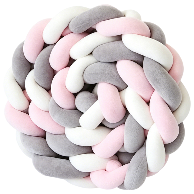 White & Grey & Pink 2M Nordic 3-Strand Hand-Braided Knot Long Pillow - Soft Plush Sofa Cushion, Room Decor for Bedroom & Living Room - Image 1