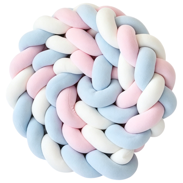 White & Blue & Pink 2M Nordic 3-Strand Hand-Braided Knot Long Pillow - Soft Plush Sofa Cushion, Room Decor for Bedroom & Living Room - Image 1