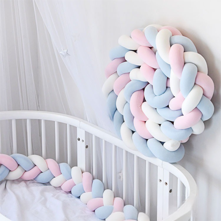 White & Blue & Pink 2M Nordic 3-Strand Hand-Braided Knot Long Pillow - Soft Plush Sofa Cushion, Room Decor for Bedroom & Living Room - Image 2