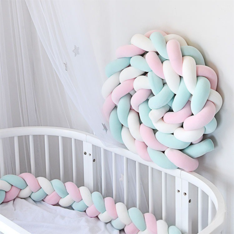 White & Green & Pink 2M Nordic 3-Strand Hand-Braided Knot Long Pillow - Soft Plush Sofa Cushion, Room Decor for Bedroom & Living Room - Image 1