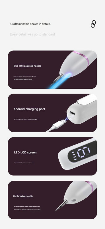 Professional Electric Mole & Dark Spot Remover Pen - Advanced Plasma Ion Technology for Seamless Skin Tag & Freckle Removal (Purple) - Image 7
