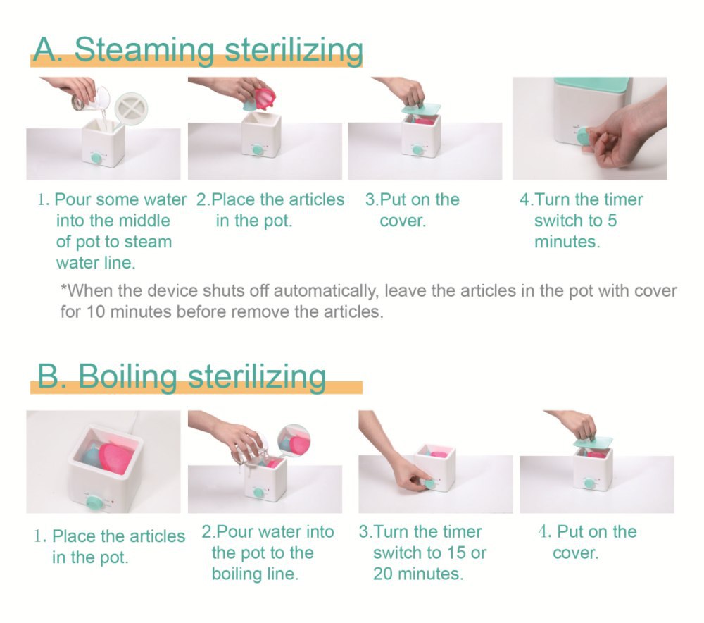 Orange Portable 2-in-1 High-Temperature Steam & Boiling Sterilizer for Silicone Period Cups - Automatic One-Button Sanitizer Hygiene Device - Image 4