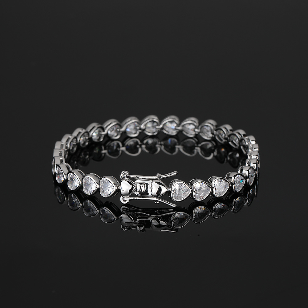 Sliver Bling Heart Tennis Bracelet for Women with Micro-Paved Heart Zirconia - Romantic Couple's Jewelry (7