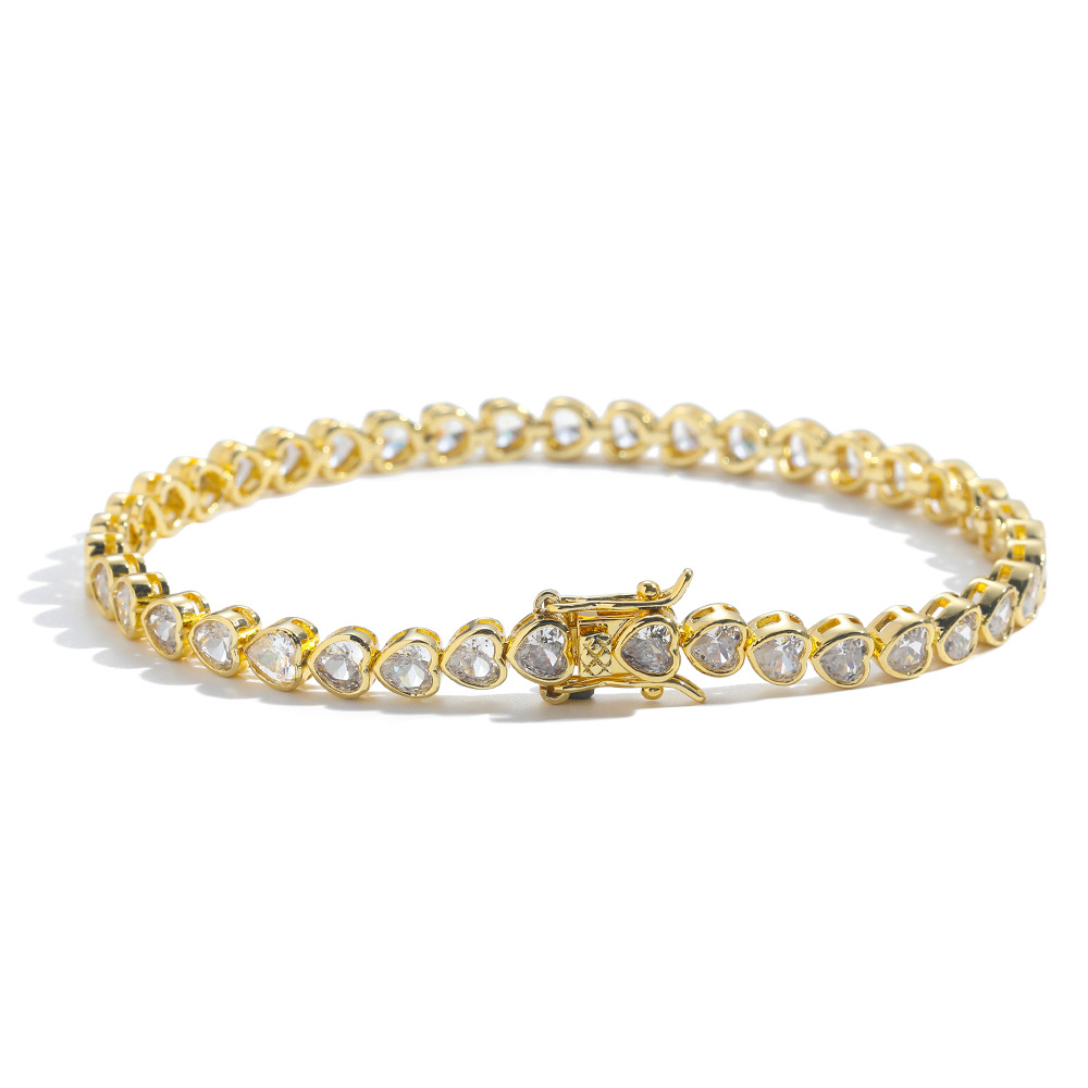 Gold Bling Heart Tennis Bracelet for Women with Micro-Paved Heart Zirconia - Romantic Couple's Jewelry (7
