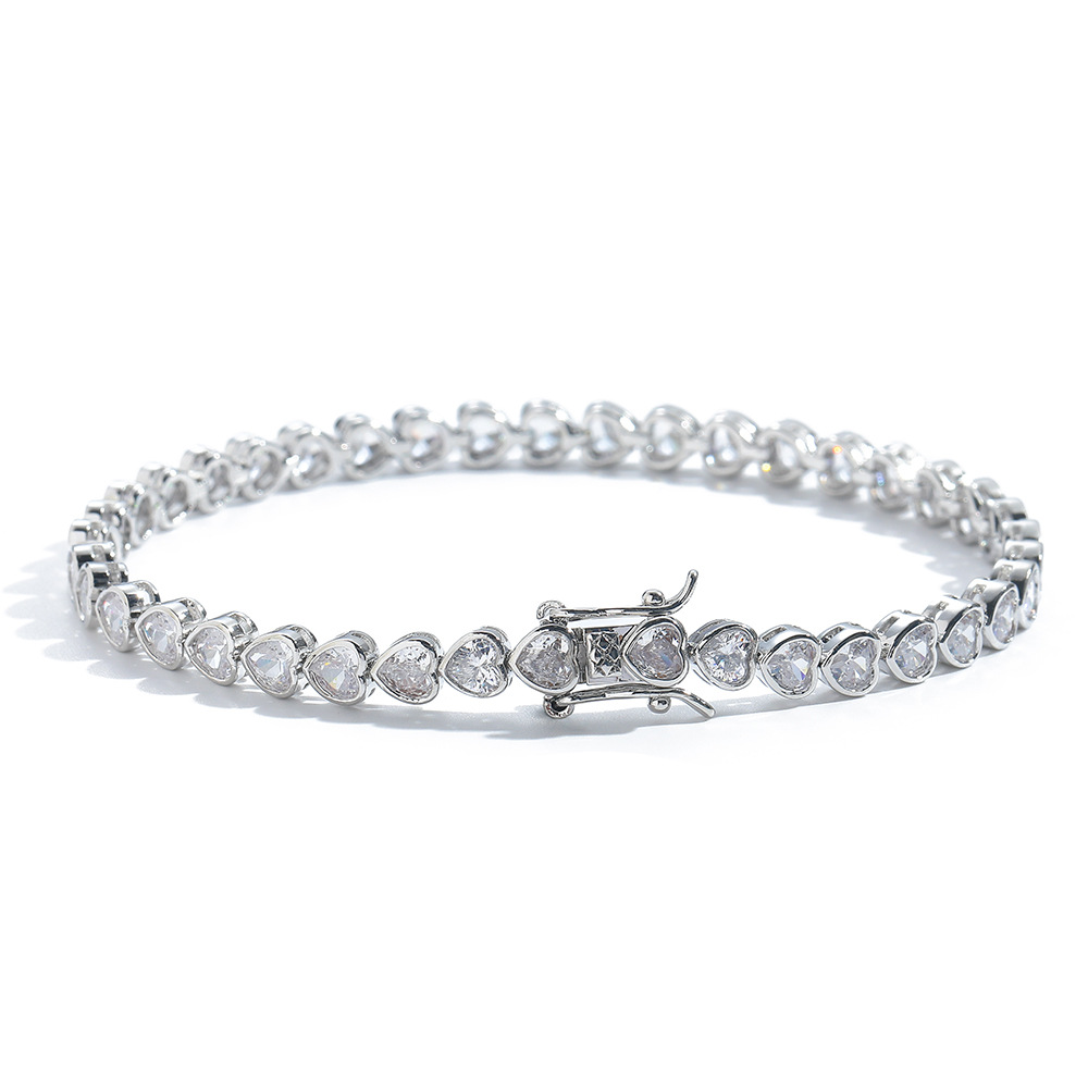Sliver Bling Heart Tennis Bracelet for Women with Micro-Paved Heart Zirconia - Romantic Couple's Jewelry (8