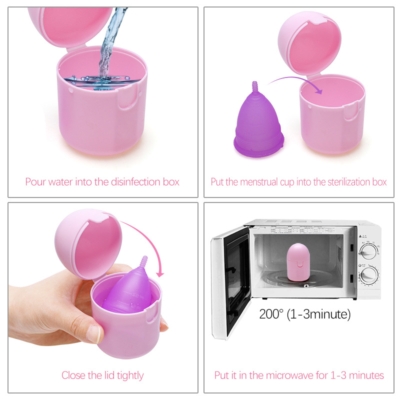 2PCS Reusable Medical Grade Silicone Menstrual Cup(L Size) & 2PCS Matching Sterilizer Box - Microwave Safe Disinfector Case, Heat Resistant 130°C (White Set) - Image 5