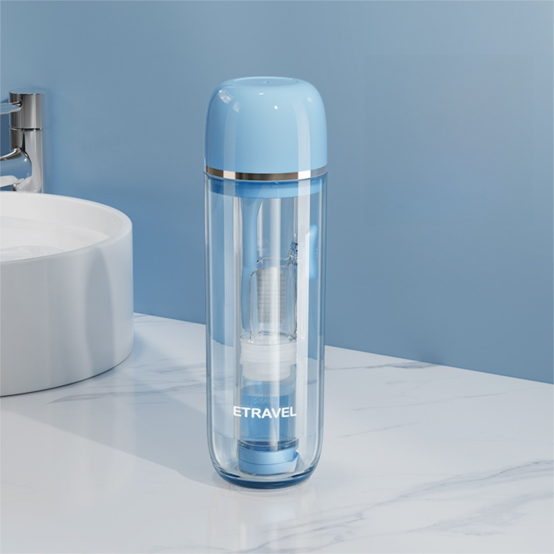 Blue Portable 2-in-1 Travel Toothbrush/Toothpaste Organizer & Mouthwash Cup - Lightweight and Durable Crystal Clear PC Material - Image 1