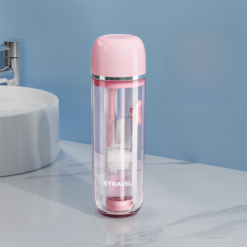 Pink Portable 2-in-1 Travel Toothbrush/Toothpaste Organizer & Mouthwash Cup - Lightweight and Durable Crystal Clear PC Material - Image 1