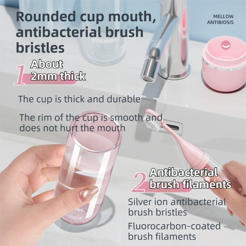 Pink Portable 2-in-1 Travel Toothbrush/Toothpaste Organizer & Mouthwash Cup - Lightweight and Durable Crystal Clear PC Material - Image 2