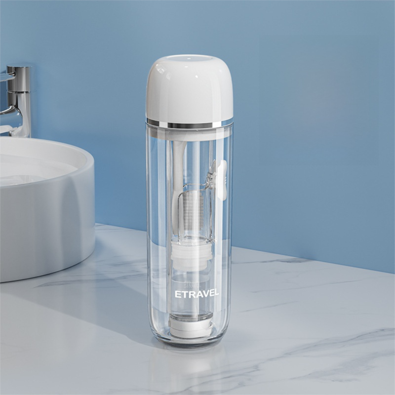 White Portable 2-in-1 Travel Toothbrush/Toothpaste Organizer & Mouthwash Cup - Lightweight and Durable Crystal Clear PC Material - Image 1
