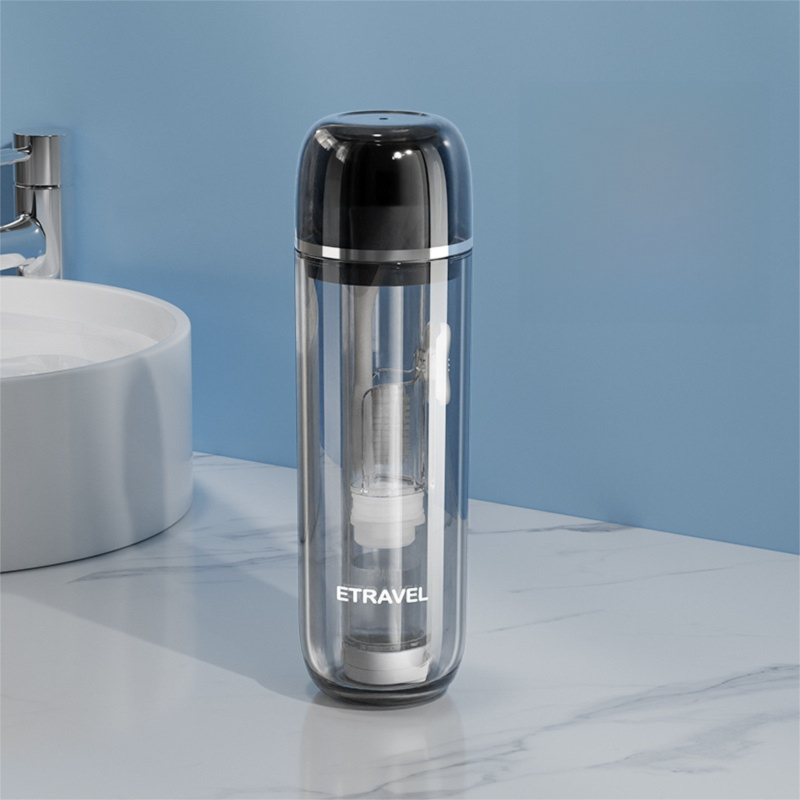Grey Portable 2-in-1 Travel Toothbrush/Toothpaste Organizer & Mouthwash Cup - Lightweight and Durable Crystal Clear PC Material - Image 1
