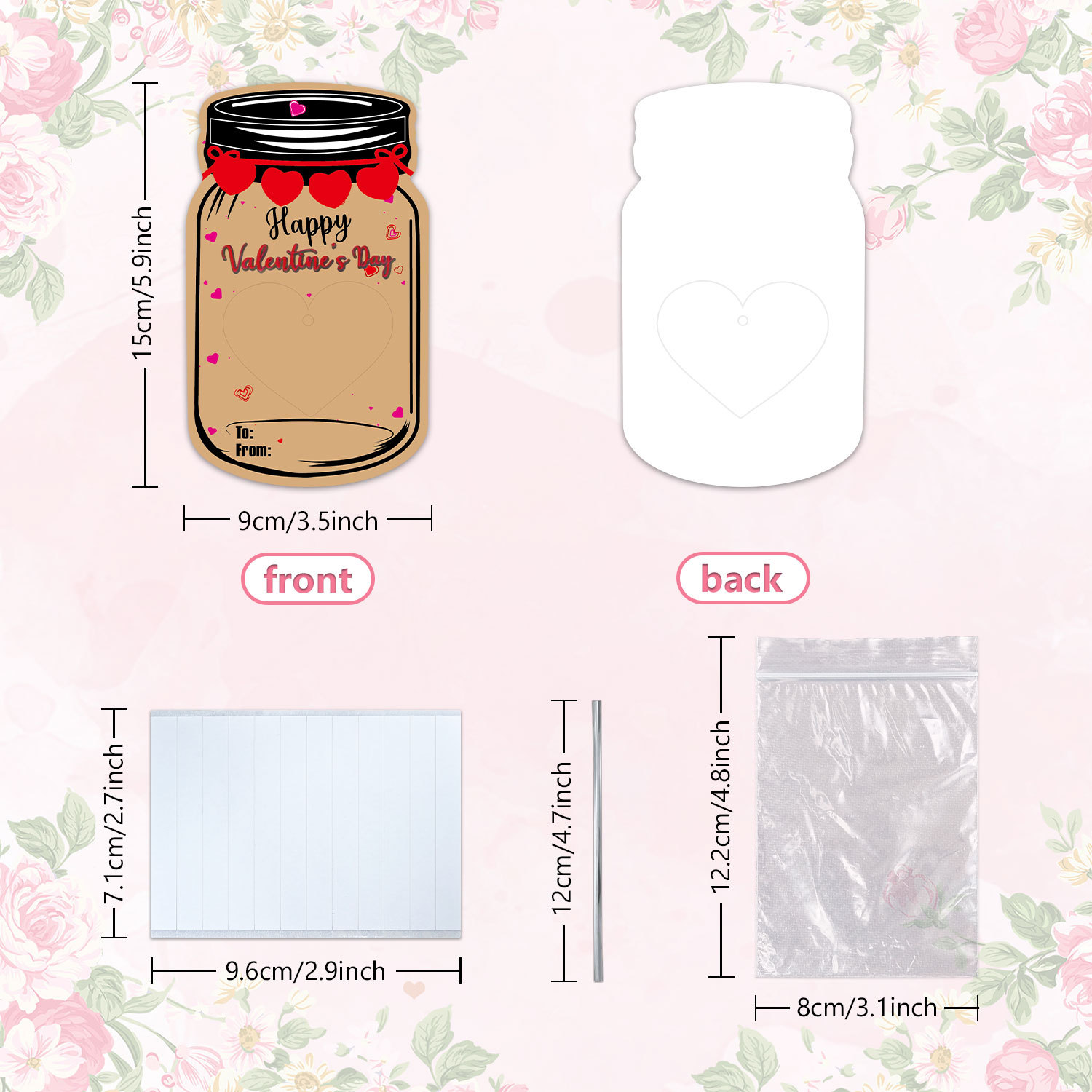 20PCS Valentine's Day Drift Bottle Shaped Gift Card Set - Premium Coated Paper Greeting Card for Family / School Exchanges and Party Favors - Image 2