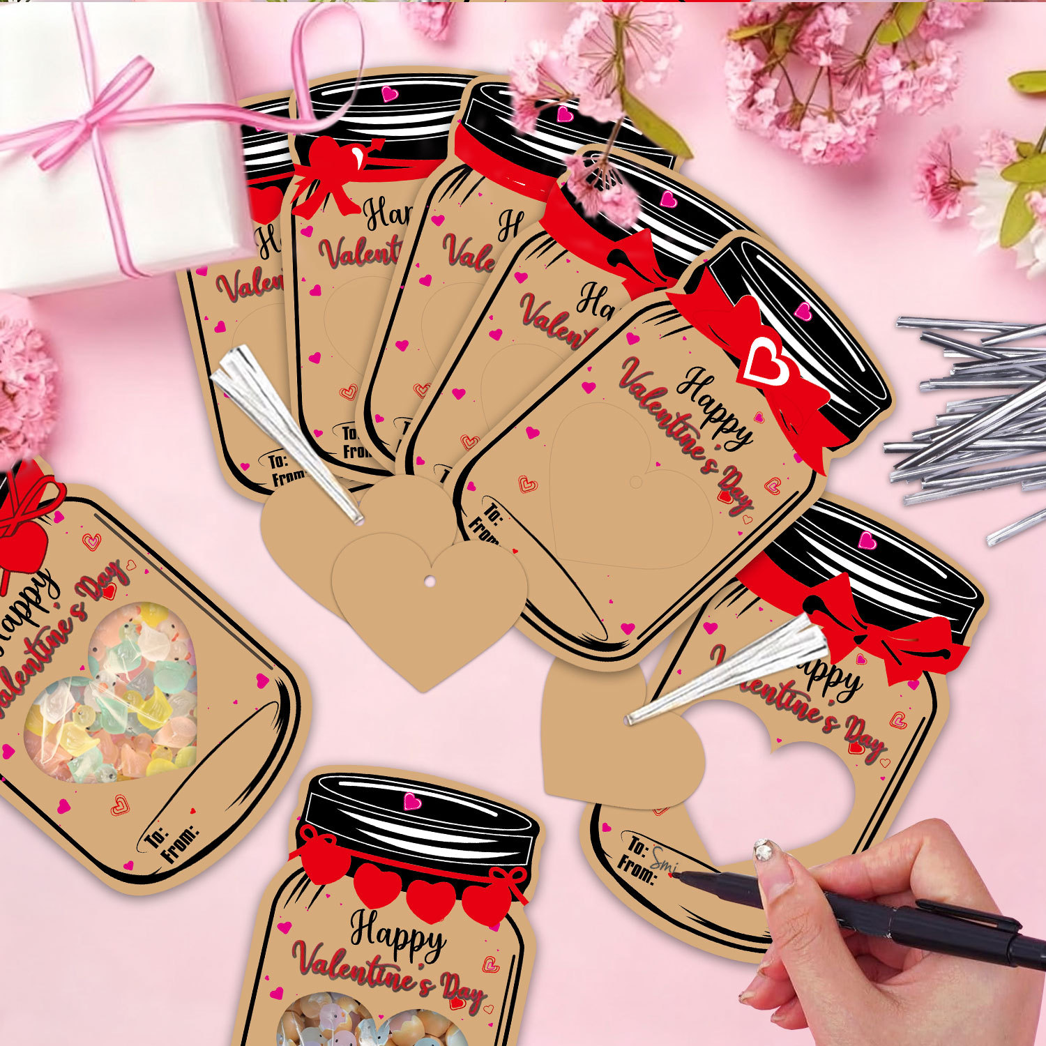20PCS Valentine's Day Drift Bottle Shaped Gift Card Set - Premium Coated Paper Greeting Card for Family / School Exchanges and Party Favors - Image 4