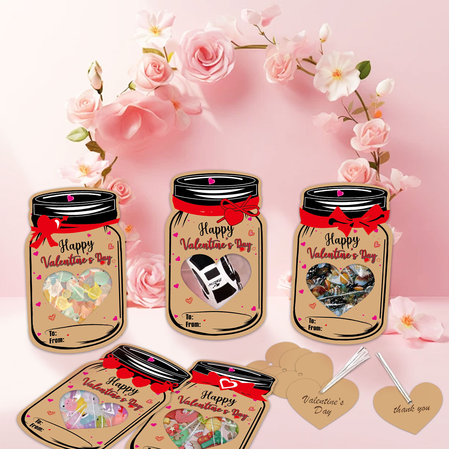 25PCS Valentine's Day Drift Bottle Shaped Gift Card Set - Premium Coated Paper Greeting Card for Family / School Exchanges and Party Favors - Image 5