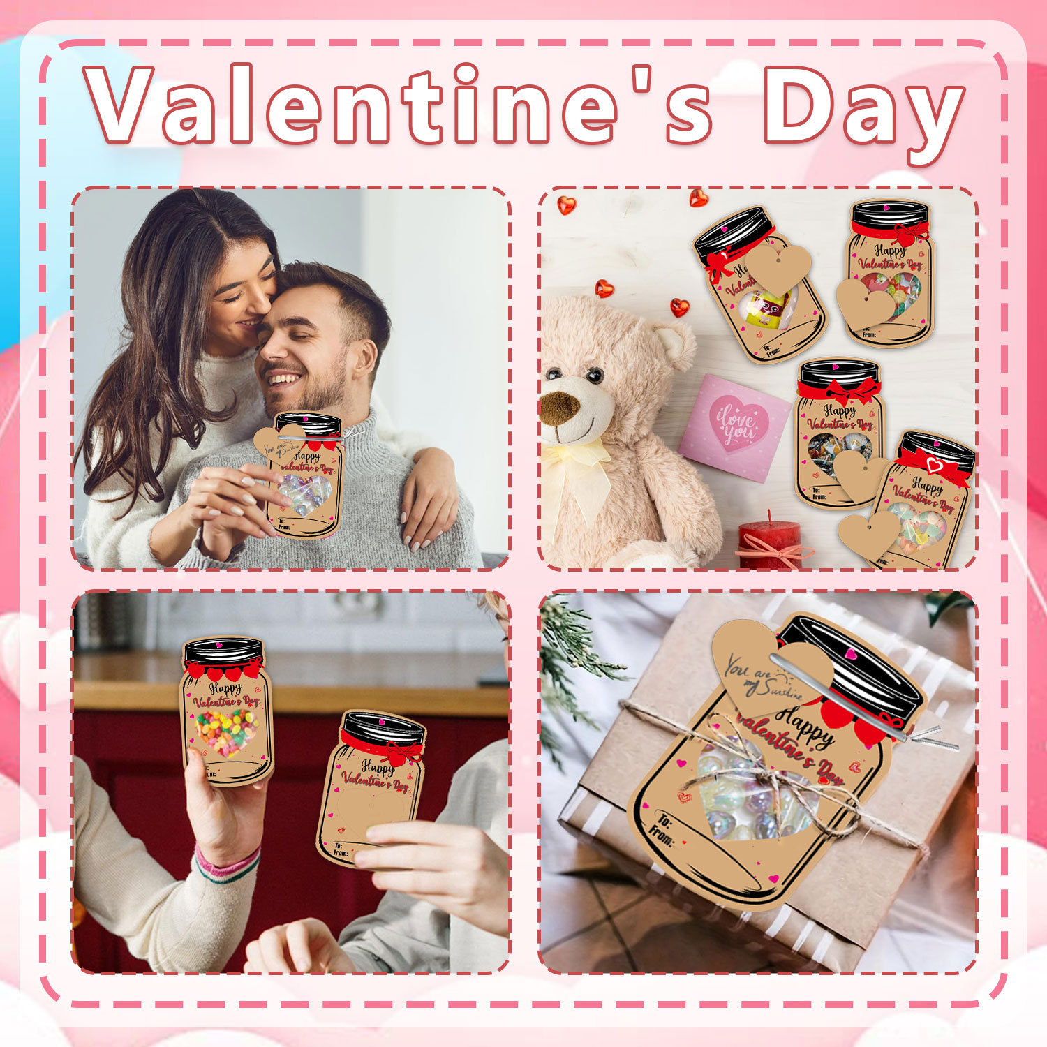 60PCS Valentine's Day Drift Bottle Shaped Gift Card Set - Premium Coated Paper Greeting Card for Family / School Exchanges and Party Favors - Image 3