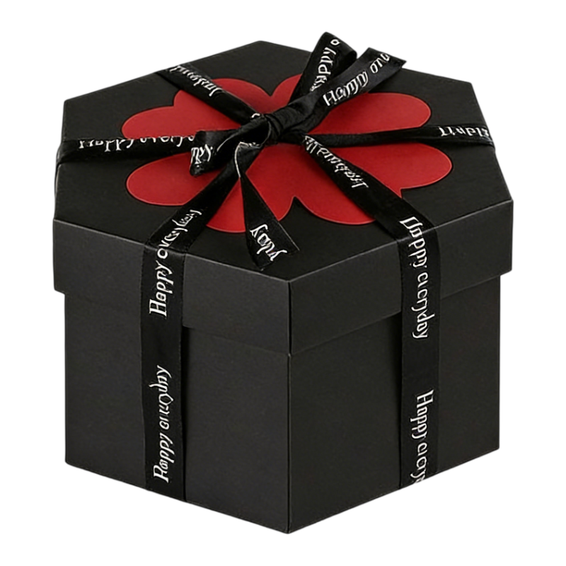 Black Hexagon 4-Layer 12-Pocket Explosion Gift Box(DIY) - Creative Handmade Photo Album & Scrapbook for Anniversaries & Birthdays - Image 1