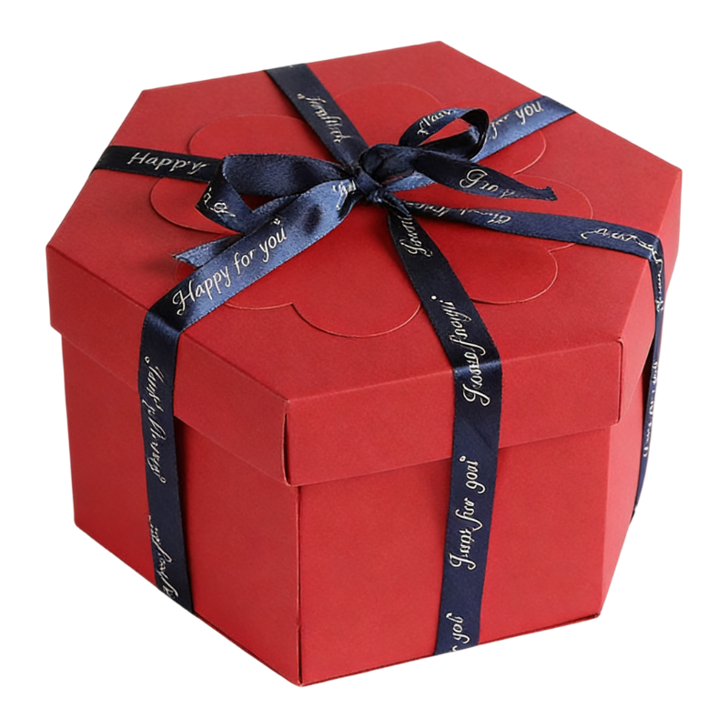 Red Hexagon 4-Layer 12-Pocket Explosion Gift Box(Finished) - Creative Handmade Photo Album & Scrapbook for Anniversaries & Birthdays - Image 1
