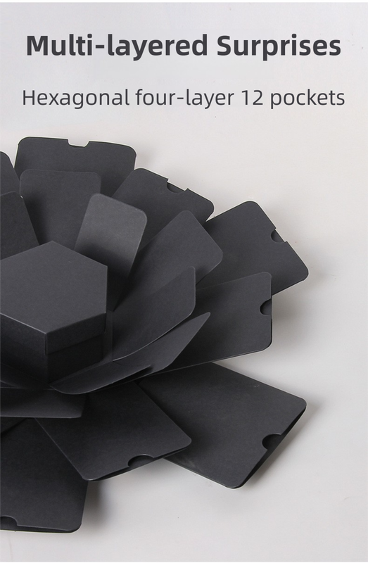 Red Hexagon 4-Layer 12-Pocket Explosion Gift Box(Finished) - Creative Handmade Photo Album & Scrapbook for Anniversaries & Birthdays - Image 3