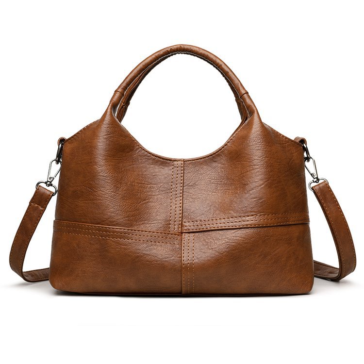 Brown Retro Soft PU Leather Handbag for Women - Trendy Large Capacity Daily Crossbody Bag with Detachable Shoulder Strap - Image 1