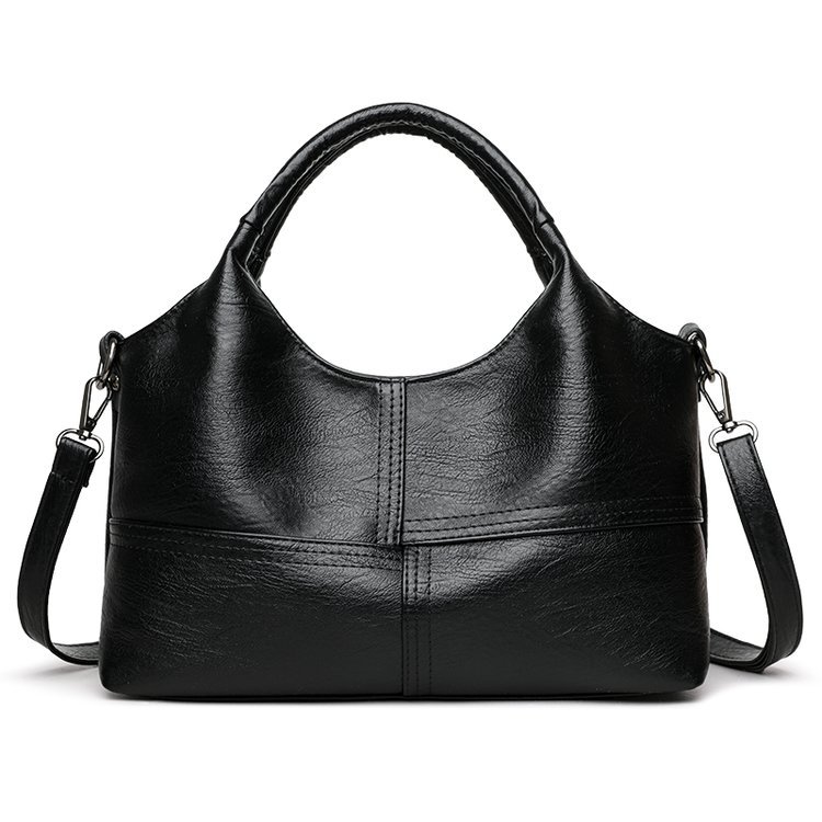 Black Retro Soft PU Leather Handbag for Women - Trendy Large Capacity Daily Crossbody Bag with Detachable Shoulder Strap - Image 1