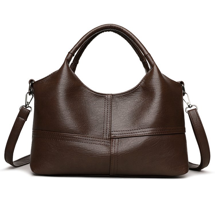 Coffee Retro Soft PU Leather Handbag for Women - Trendy Large Capacity Daily Crossbody Bag with Detachable Shoulder Strap - Image 1