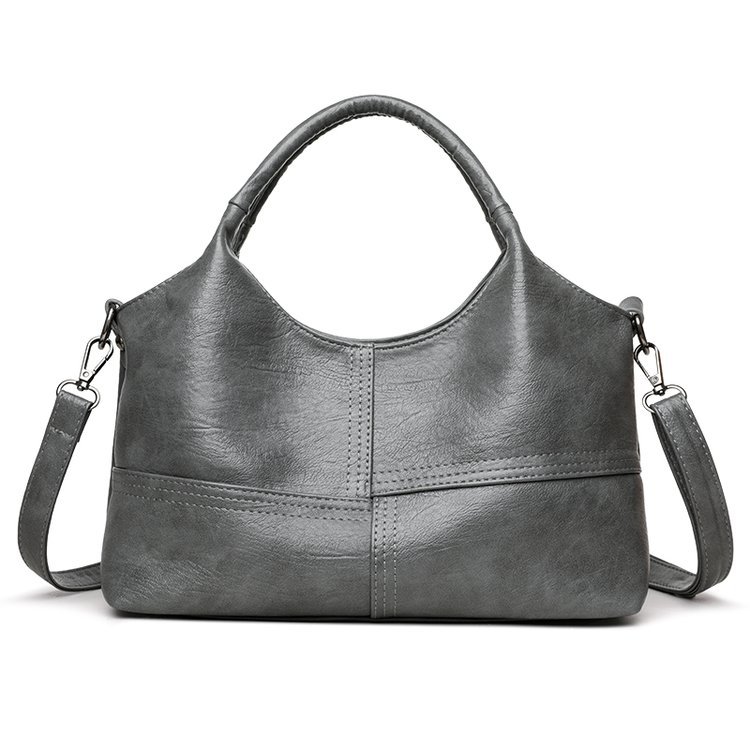 Grey Retro Soft PU Leather Handbag for Women - Trendy Large Capacity Daily Crossbody Bag with Detachable Shoulder Strap - Image 1