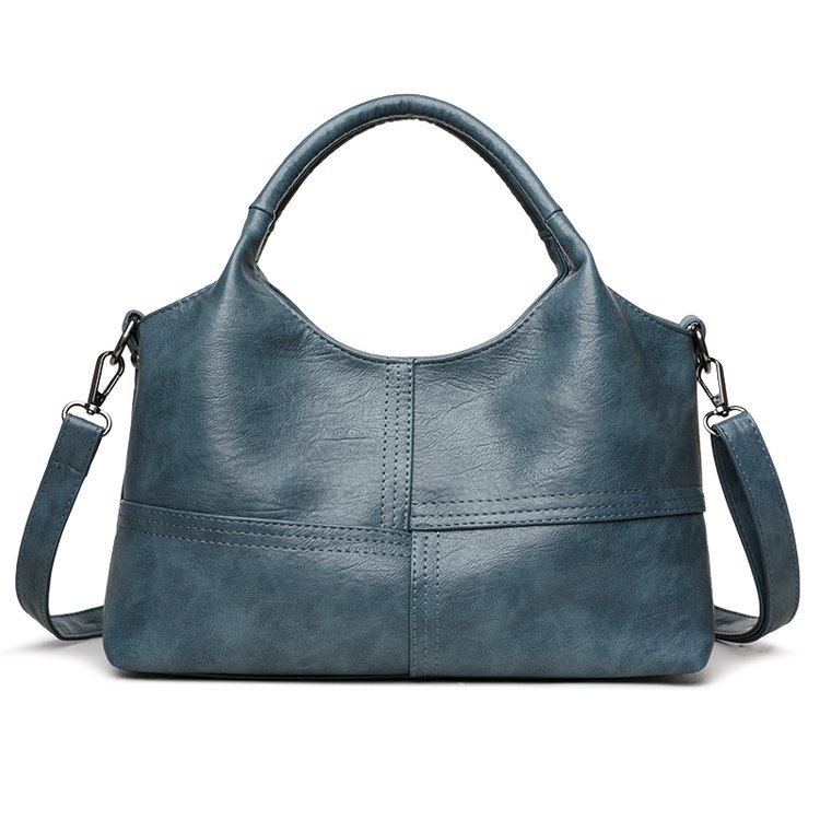 Blue Retro Soft PU Leather Handbag for Women - Trendy Large Capacity Daily Crossbody Bag with Detachable Shoulder Strap - Image 1