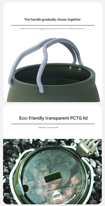 Khaki 1L Portable Collapsible Camping Kettle - Food-Grade Silicone Body with 304 Stainless Steel Base, Compatible with Induction & Gas Stoves - Image 6