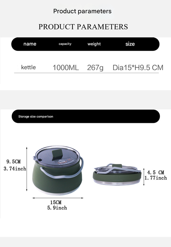 Blue 1L Portable Collapsible Camping Kettle - Food-Grade Silicone Body with 304 Stainless Steel Base, Compatible with Induction & Gas Stoves - Image 4